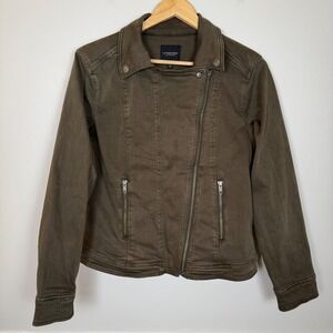 Liverpool Los Angeles Moto Jacket Med Olive Night Green Full Zip Pockets Casual